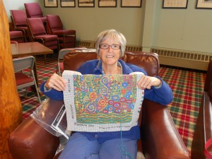 Marylane and her needlepoint.