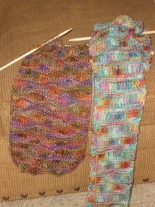 Pretty scarves. The one on the right will eventually have fringe.