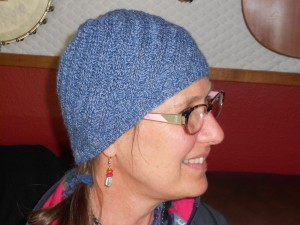 Swirl Hat - sockweight yarn or fingering yarn and size 3 needles.
