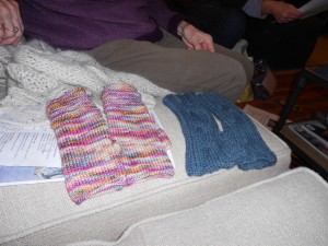 Two patterns for fingerless mittens. 